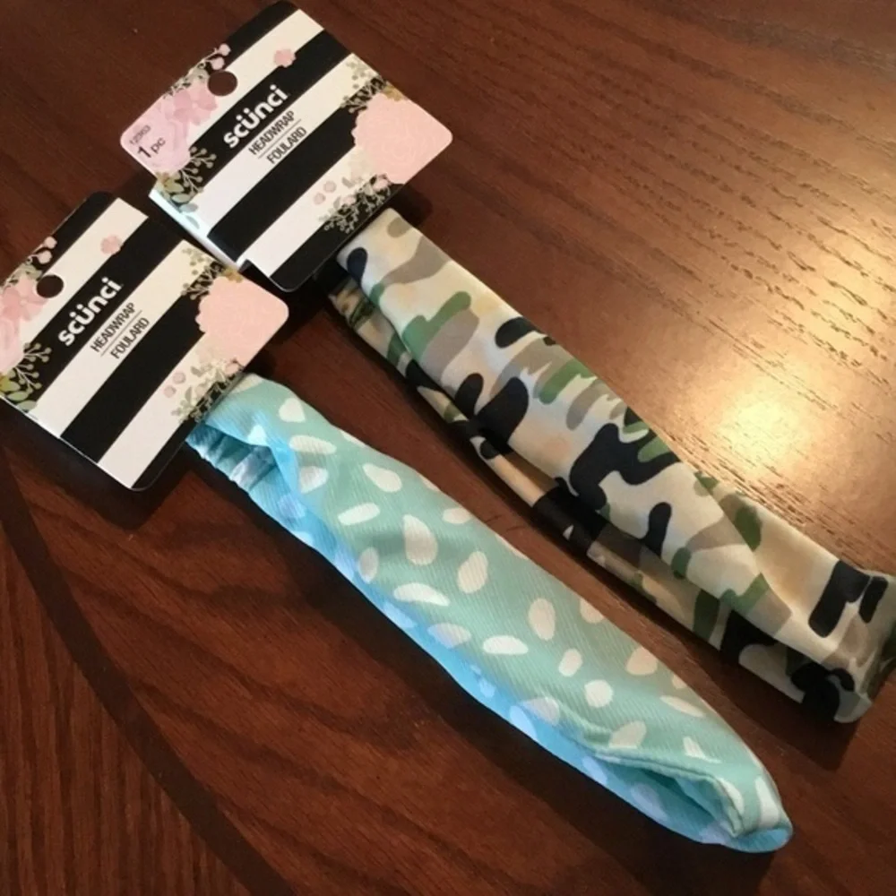2 pc Camo & Polka Dot headbands wraps
